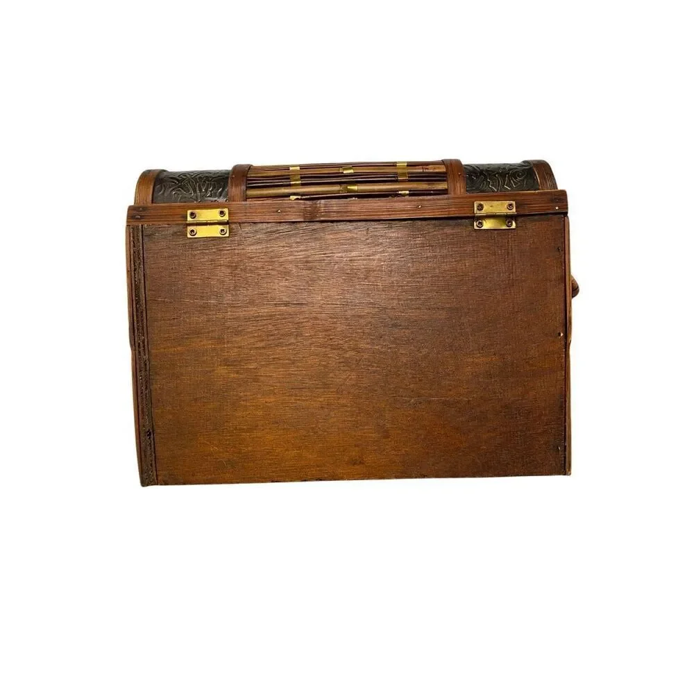 Interior Accents Vintage Asian Wooden Storage Treasure Chest Brown Bamboo Brass